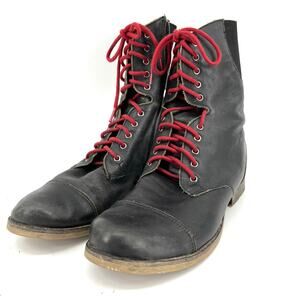 Matisse Women's Black Leather Mid Calf Moto Boots Red Laces (10M) Crypt 17149